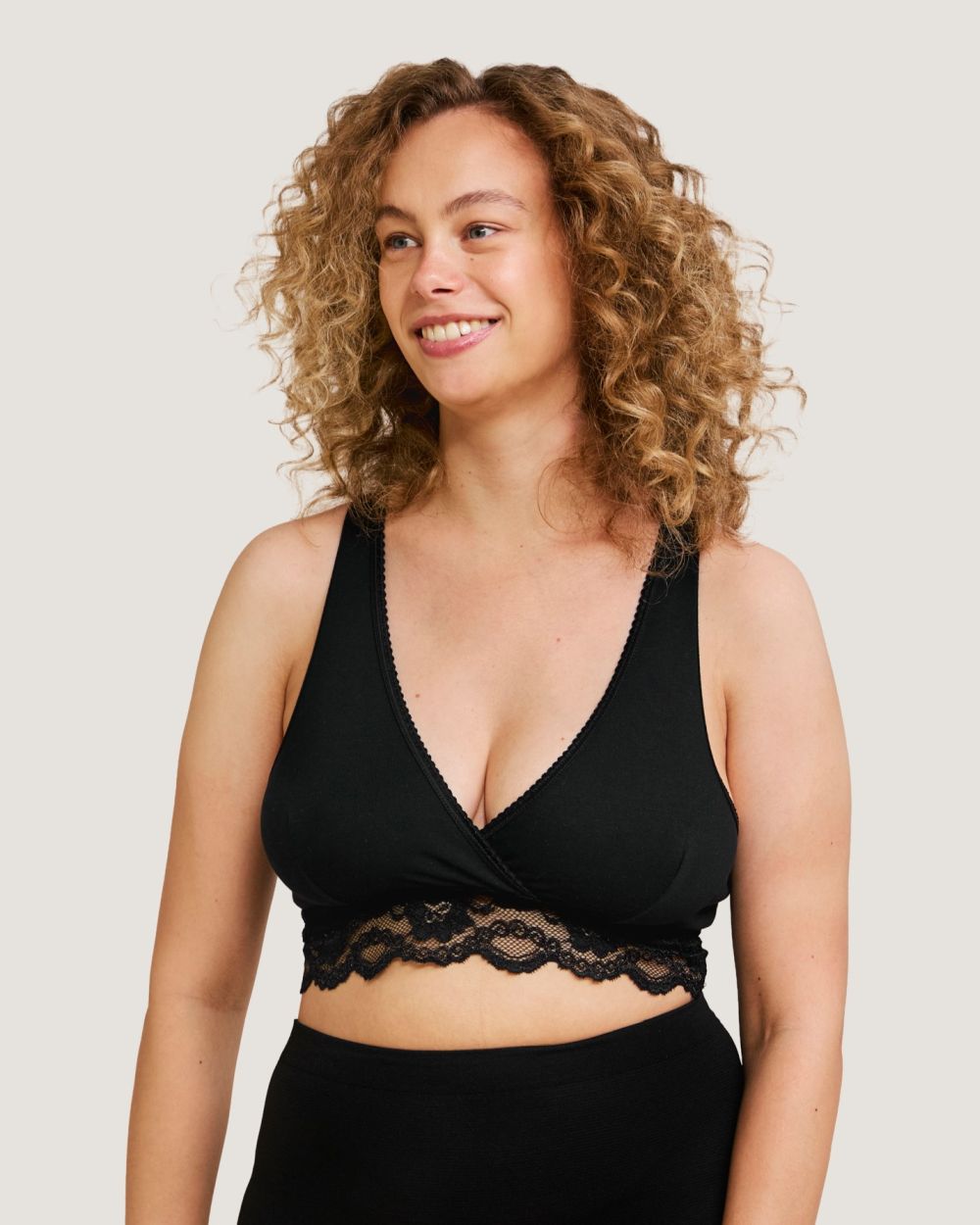 Carriwell modrček za nosečnice in dojenje s čipko - črn