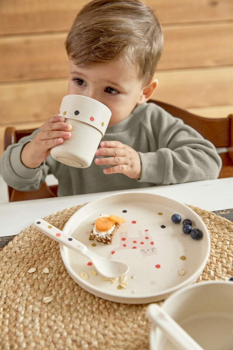 Lässig PosuđeSet PP/celuloza Little Mateys narančasti (Tanjur, Zdjelica, Šalica, Žlica)