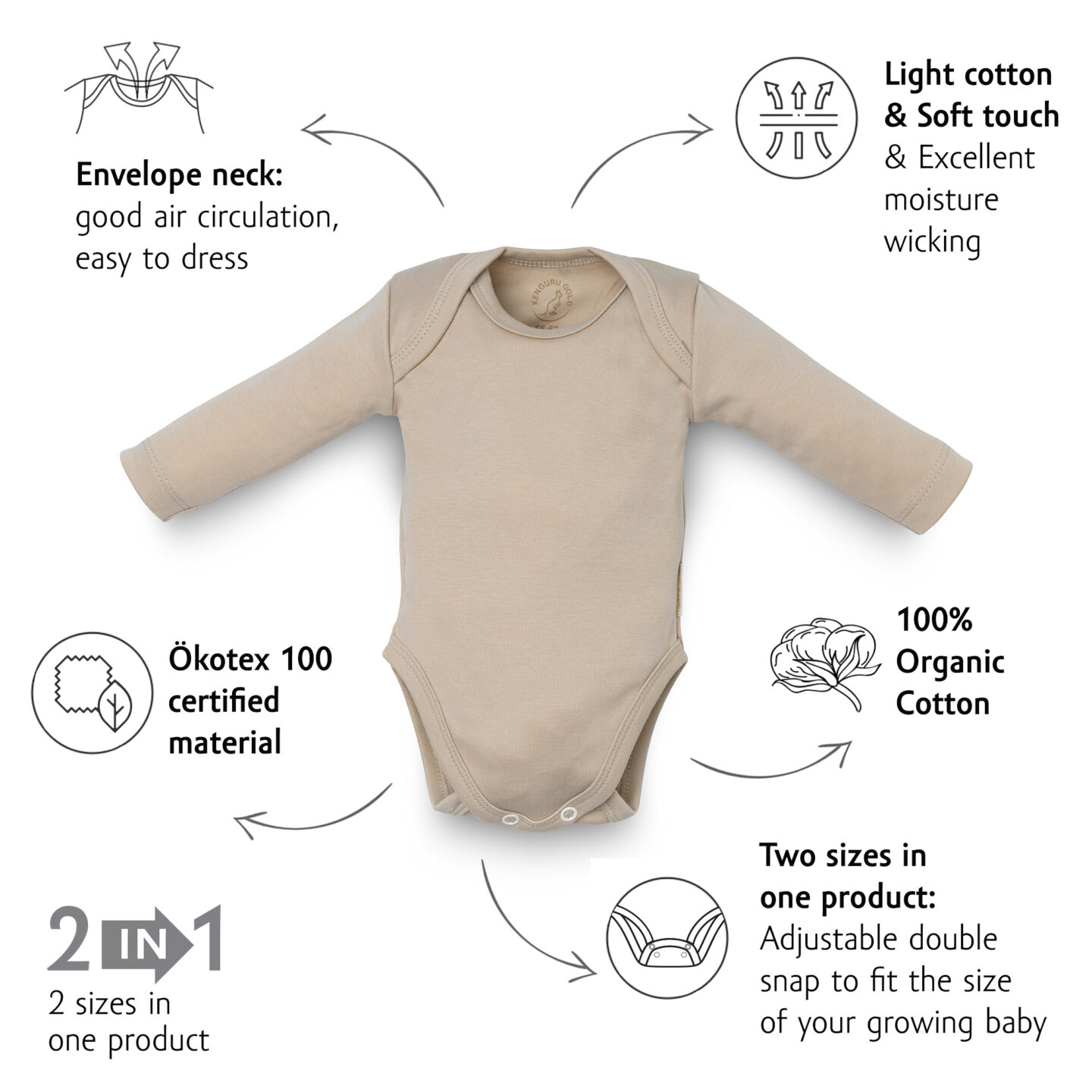 Kenguru Gold Body za bebe s udobnim izrezom "hazelnut" - Slika 2