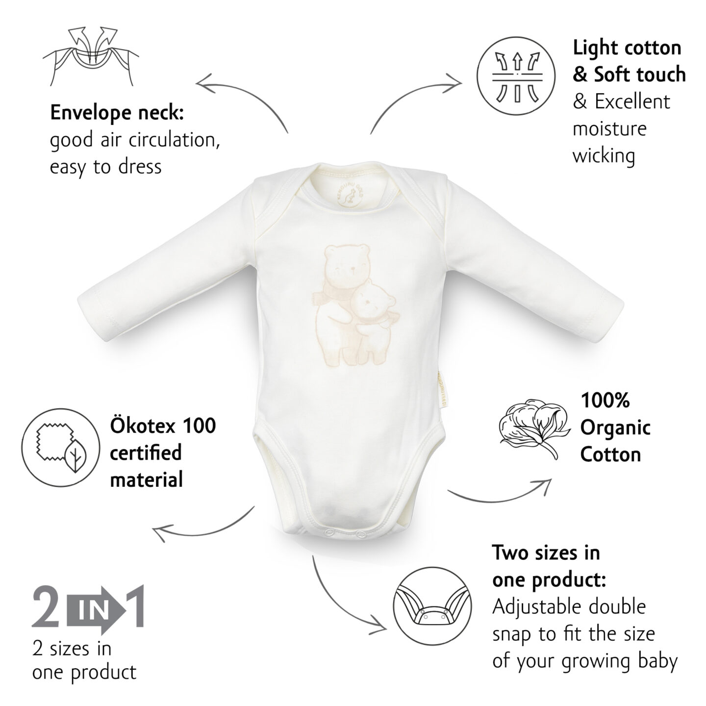 Kenguru Gold Body za bebe s udobnim izrezom "medo" - Slika 2