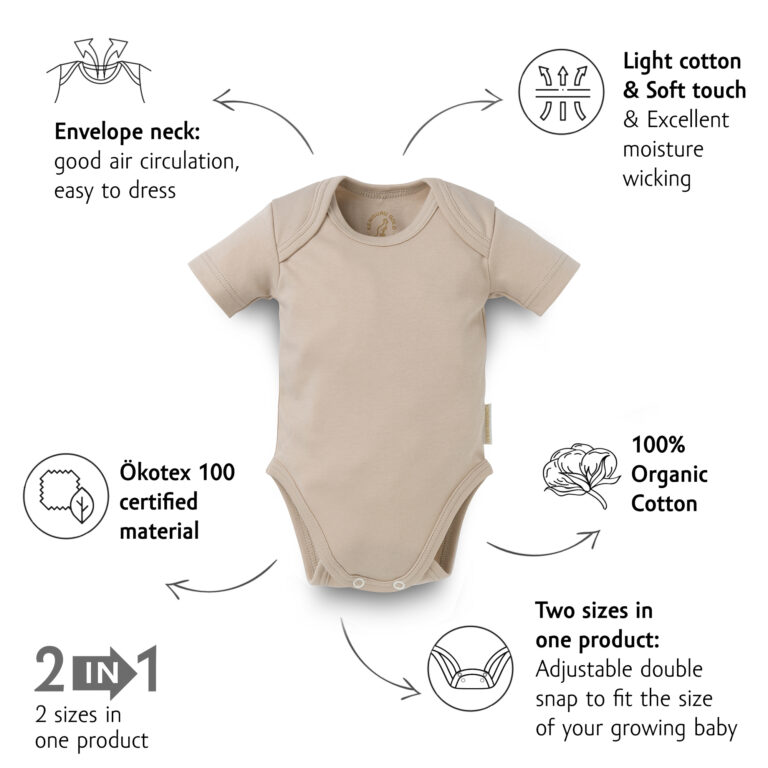 Kenguru Gold Body kratkih rukava za bebe s udobnim izrezom''hazelnut''