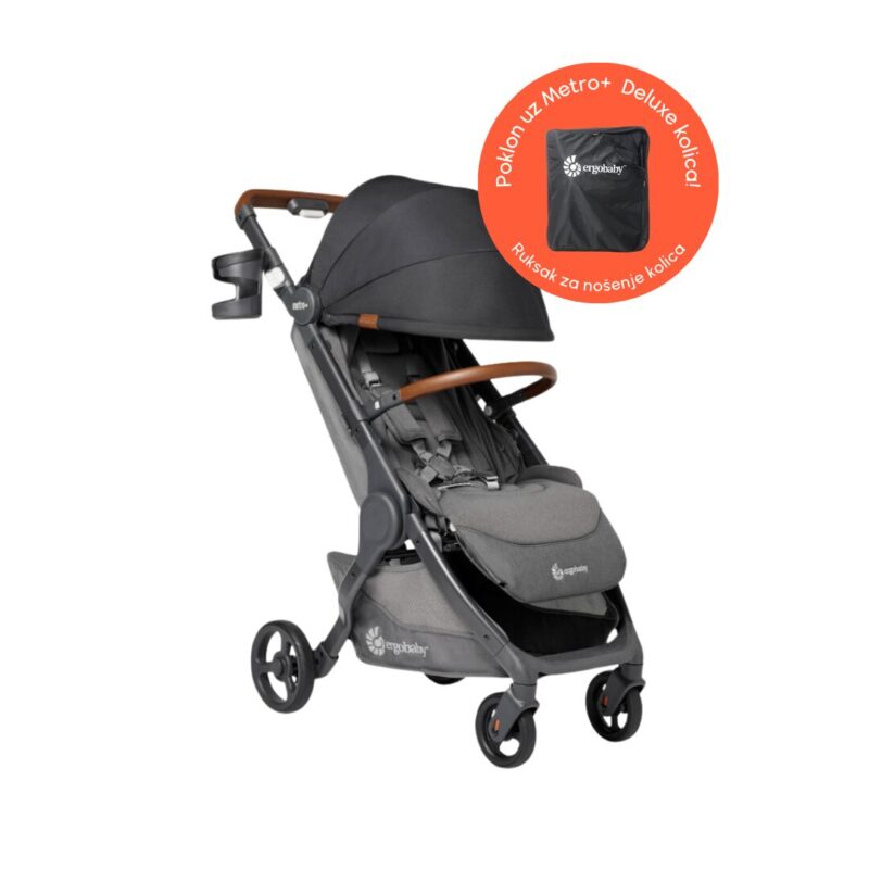Bundle: Ergobaby Metro+ Deluxe Skyline Shadow + prednja zaštitna ručka, adapteri za autosjedalicu, držač za bocu i ruksak za nošenje kolica