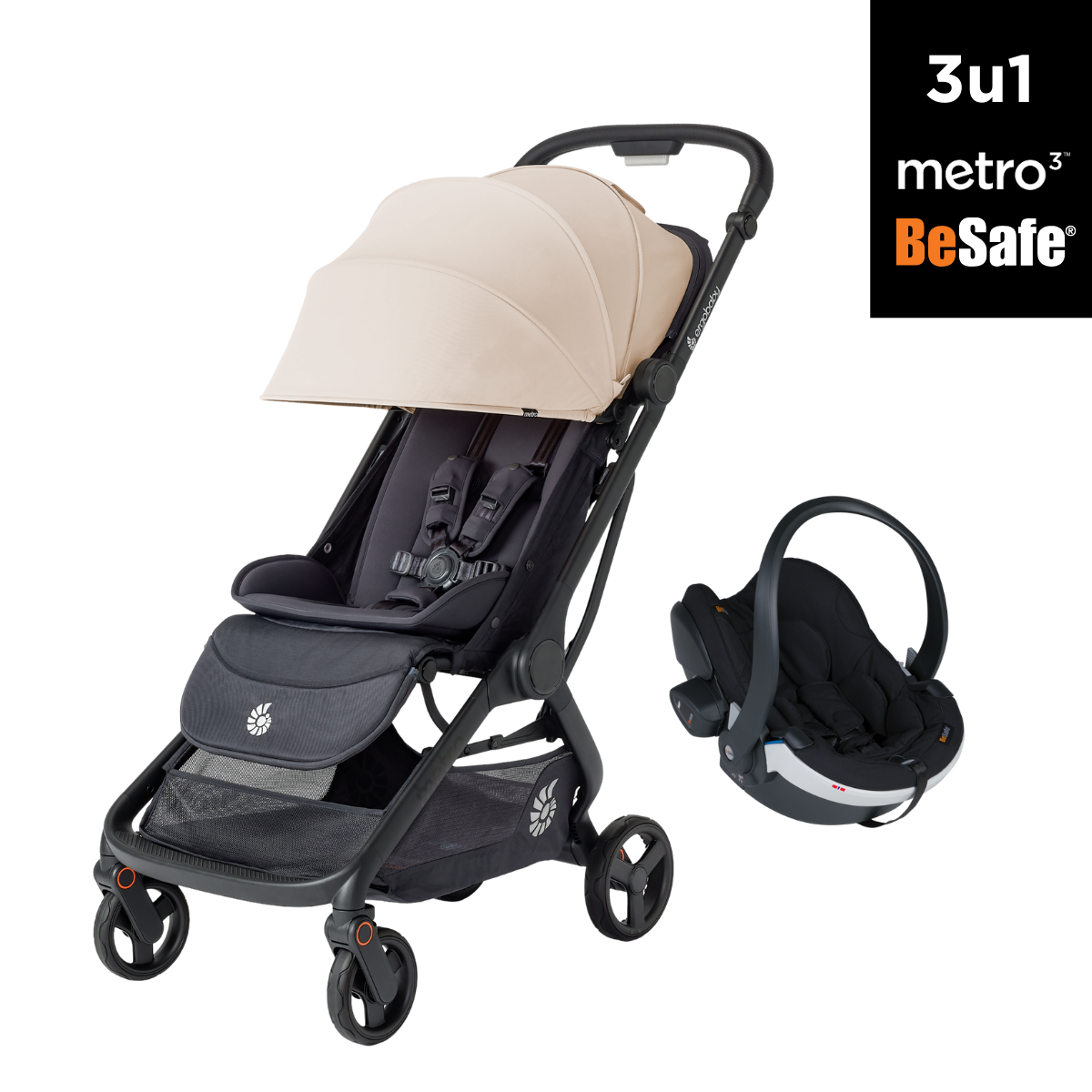 3u1 kolica Ergobaby Metro 3, Natural Beige + BeSafe iZi Go Modular X2 i-Size autosjedalica