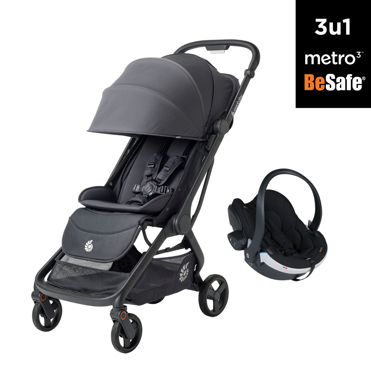 3u1 kolica Ergobaby Metro 3, Graphite Grey + BeSafe iZi Go Modular X2 i-Size autosjedalica
