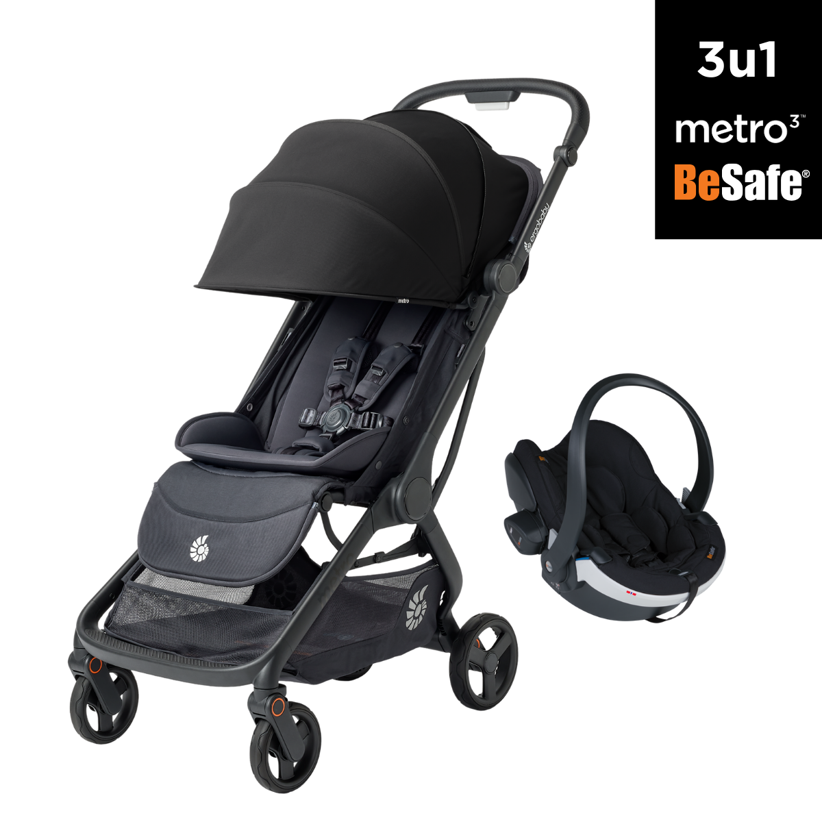 3u1 kolica Ergobaby Metro 3, Onyx Black + BeSafe iZi Go Modular X2 i-Size autosjedalica