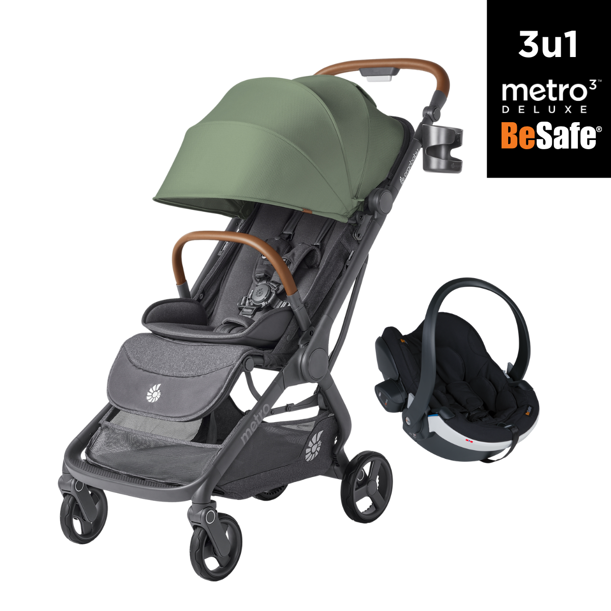 3u1 kolica Ergobaby Metro 3 Deluxe, Willow Green + BeSafe iZi Go Modular X2 i-Size autosjedalica