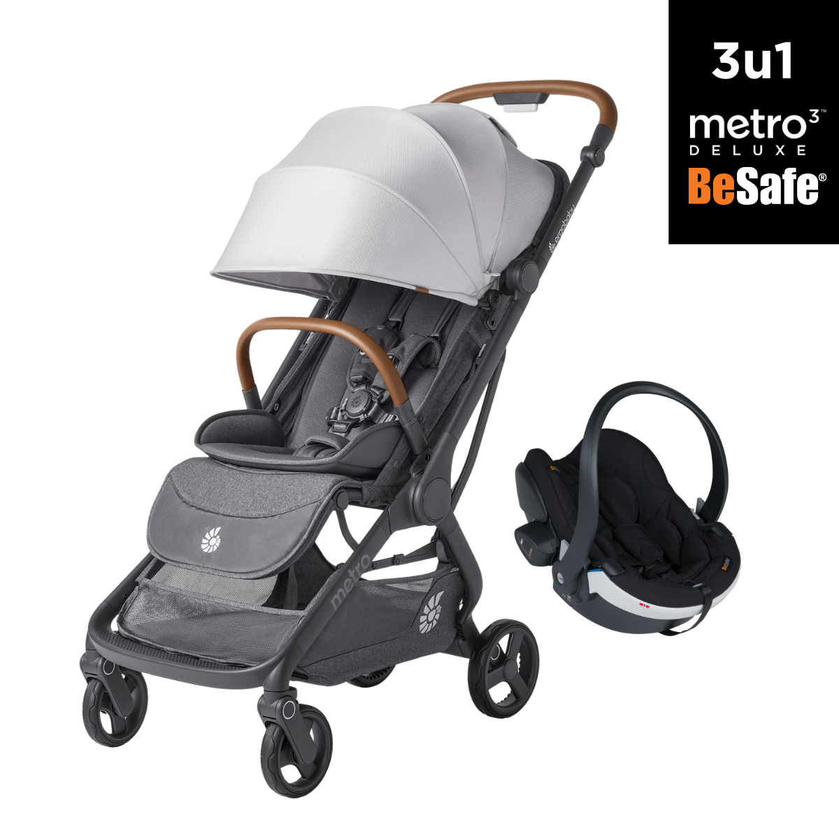 3u1 kolica Ergobaby Metro 3 Deluxe, Pearl Grey + BeSafe iZi Go Modular X2 i-Size autosjedalica