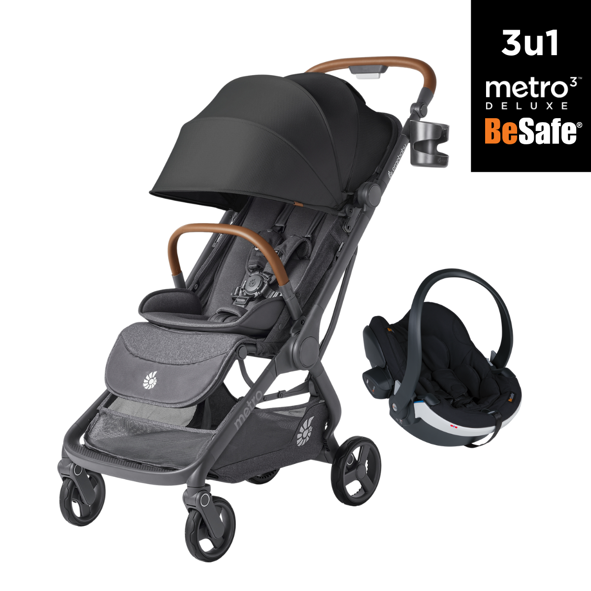 3u1 kolica Ergobaby Metro 3 Deluxe, Jet Black + BeSafe iZi Go Modular X2 i-Size autosjedalica