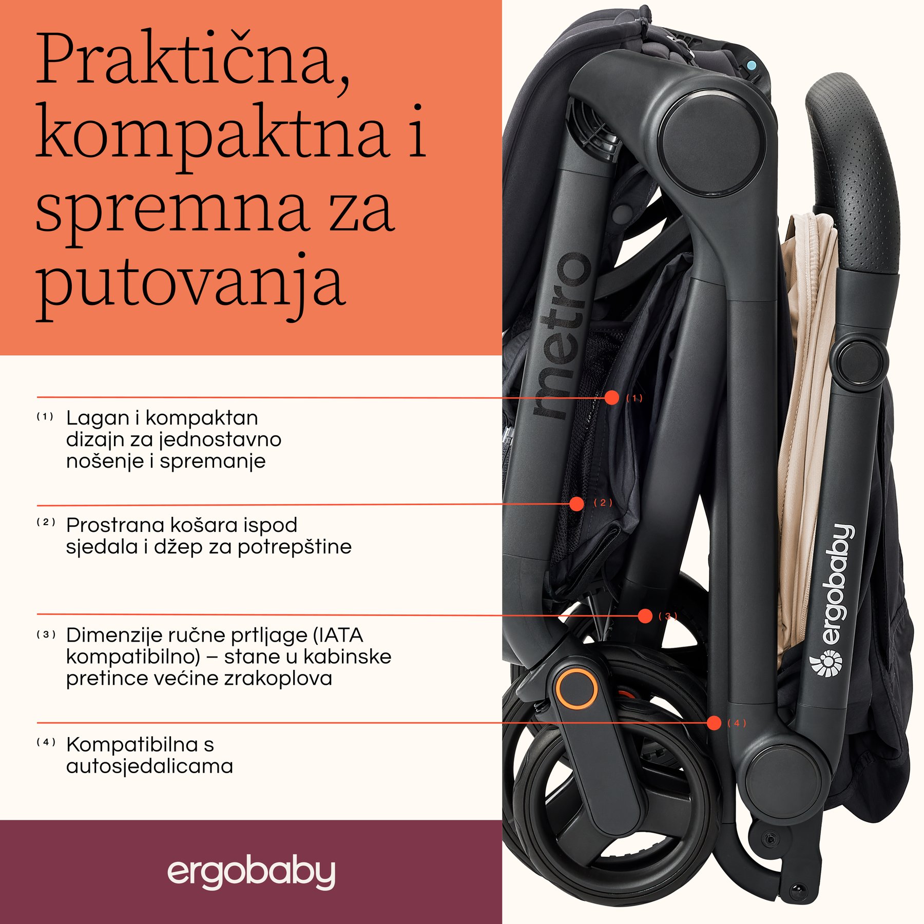 Ergobaby Metro 3 dječja kolica - Graphite Grey - Slika 4
